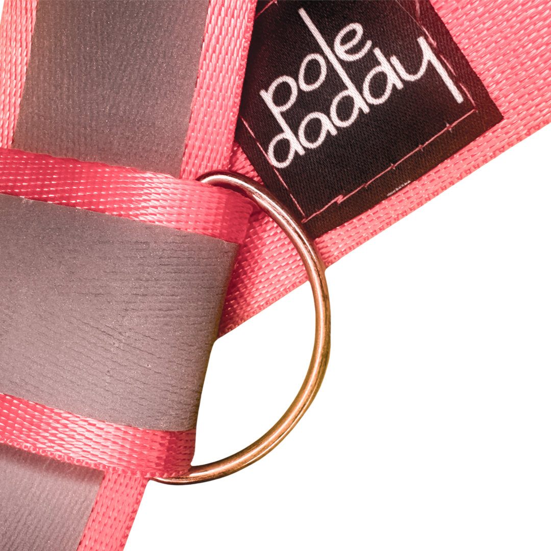 Close up of front and inner label of tradie harness in pink
