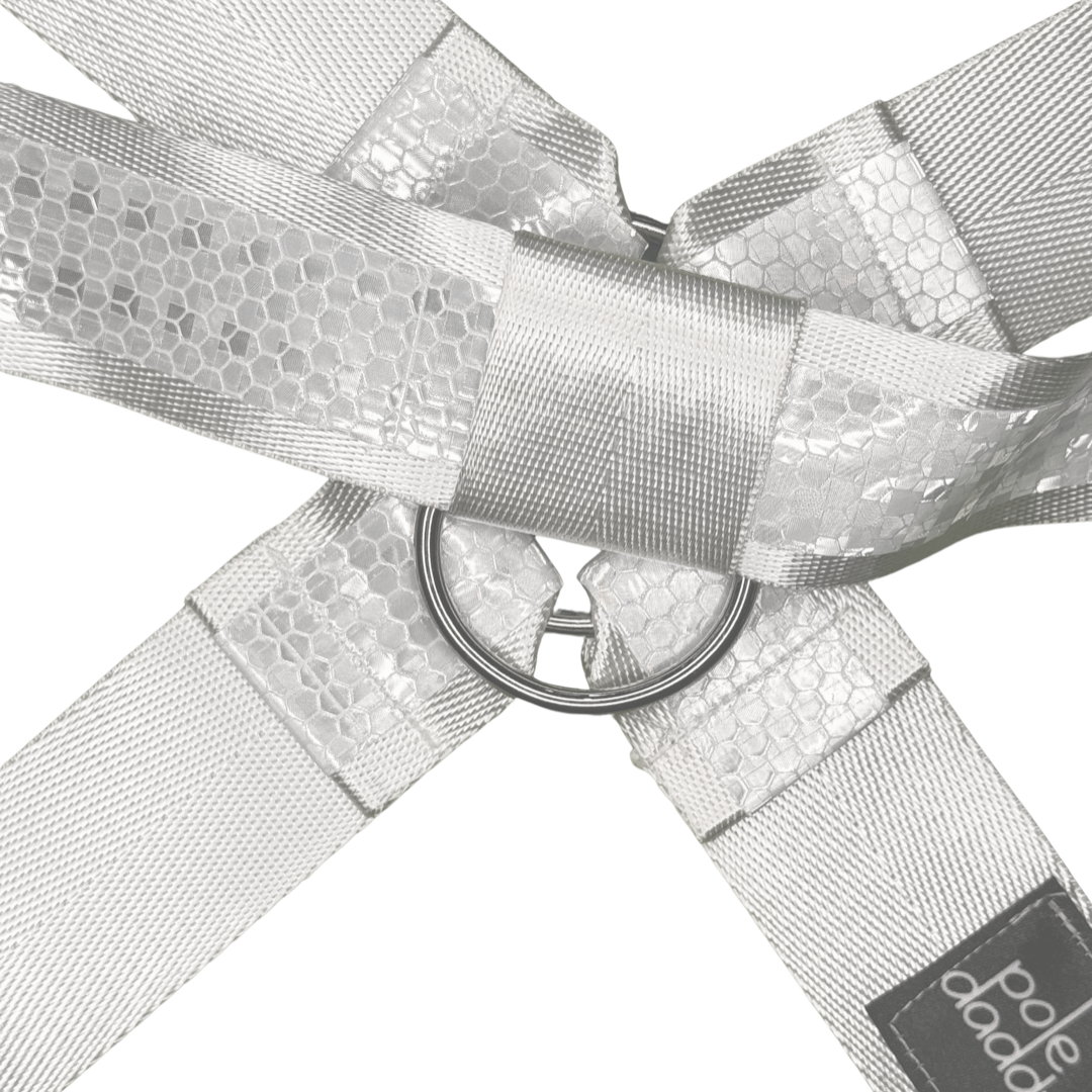 Front hardware of the Lustrum White Reflective Harness